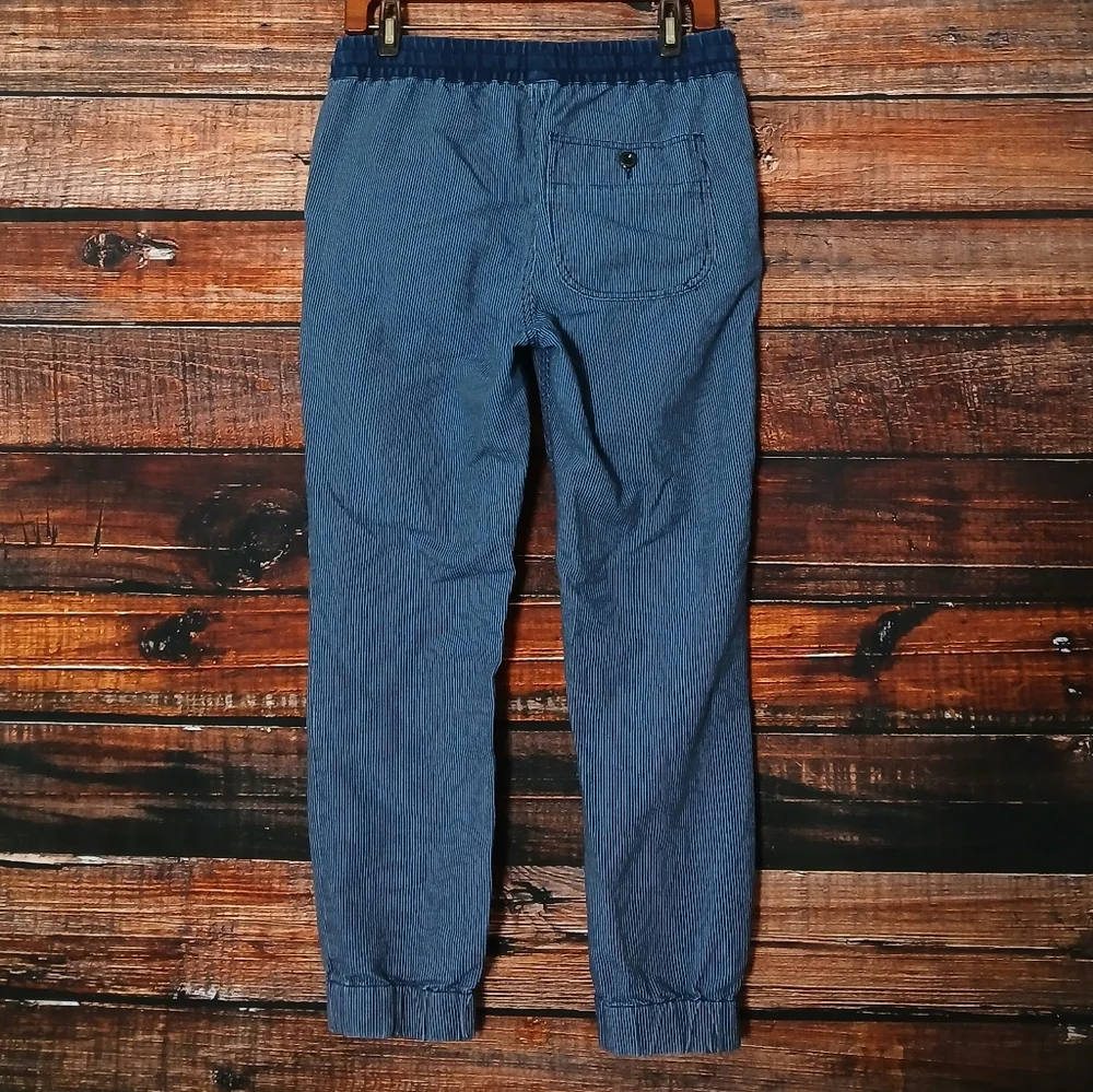 J Crew Jogger Pants 2 Ankle Navy Blue Striped 100% Cotton Drawstring Pockets